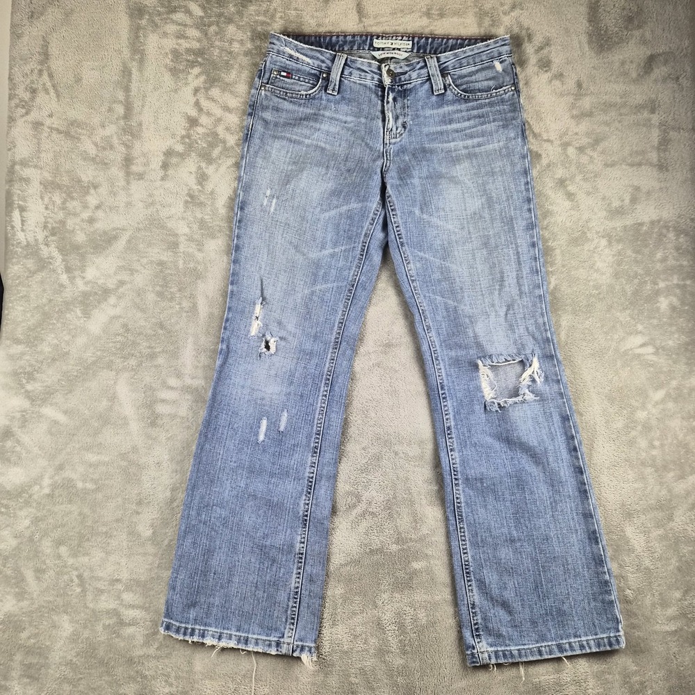Tommy Hilfiger Jeans Womens 6 Blue Denim Low Rise Bootcut Distress Lightwash Y2K